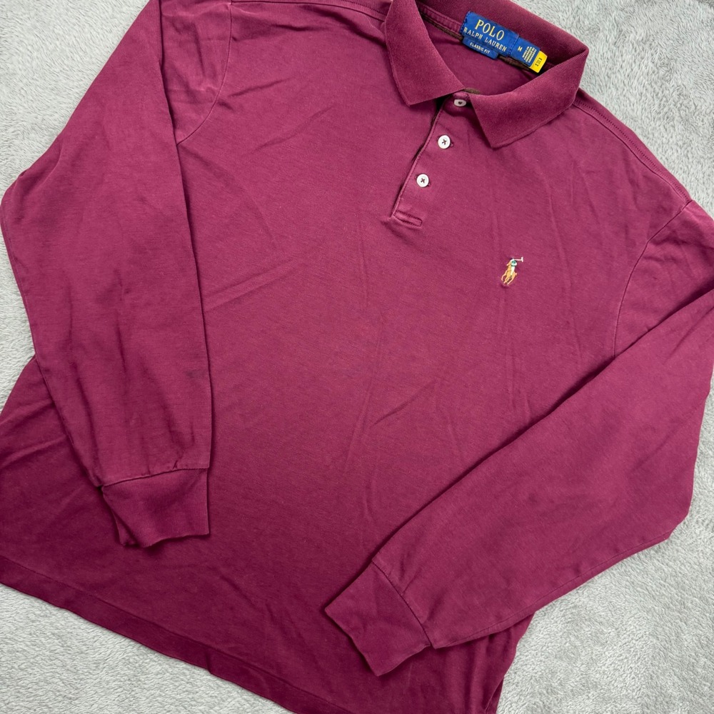 Polo Ralph Lauren Polo Shirt Mens M Burgundy Excellent Classic Fit Long Sleeve